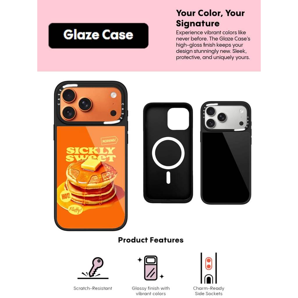 CASECASE X Sickly sweet cake กรณีป้องกันรอยขีดข่วนแม่เหล็กดูด Glaze สําหรับ IPhone 17 Air 16 15 14 Pro Max Plus Hard กลับกรณีกล่องแกะสลักโลโก้