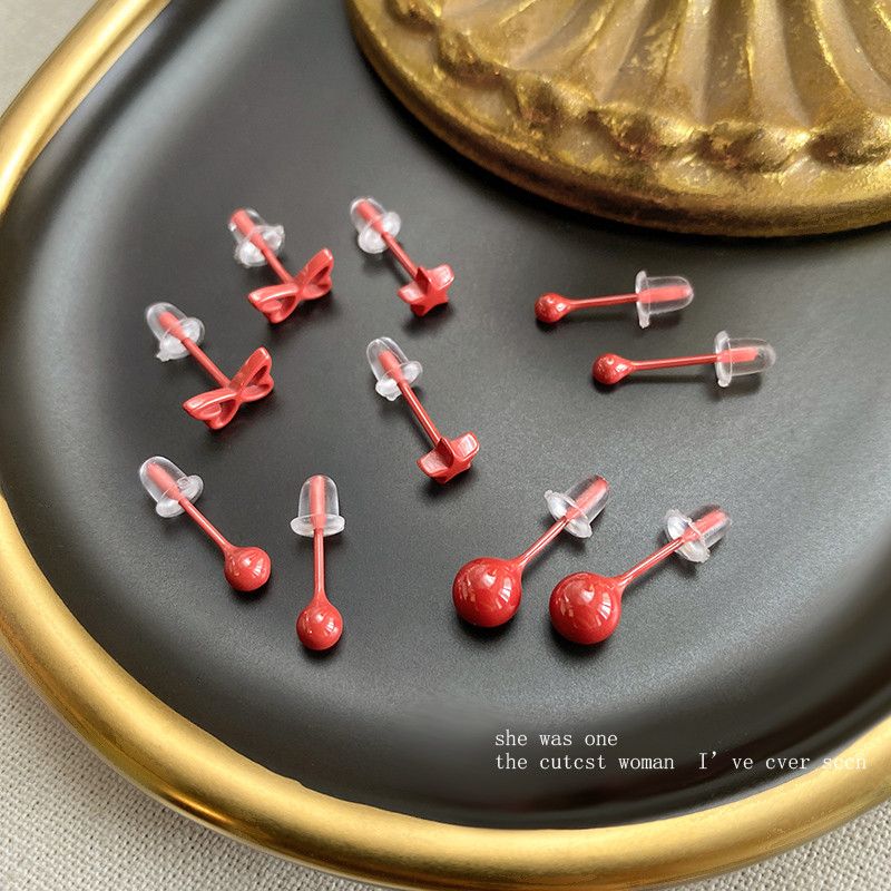 Encore Red Biocermic Ear Piercing Ear Studs Sleeping ไม่จําเป็นต้องหยิบไม่ซีดจางเซรามิคหู Sticks สไต