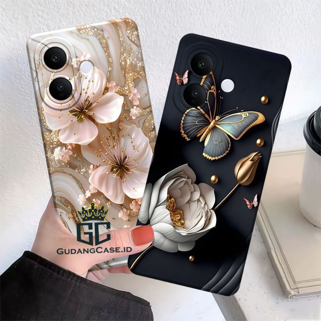 เคส HP Vivo V60 Lite / V40 Lite / V50 Lite เคส Procamera ยืดหยุ่นพร้อมลายดอกไม้ผีเสื้อสมัยใหม่