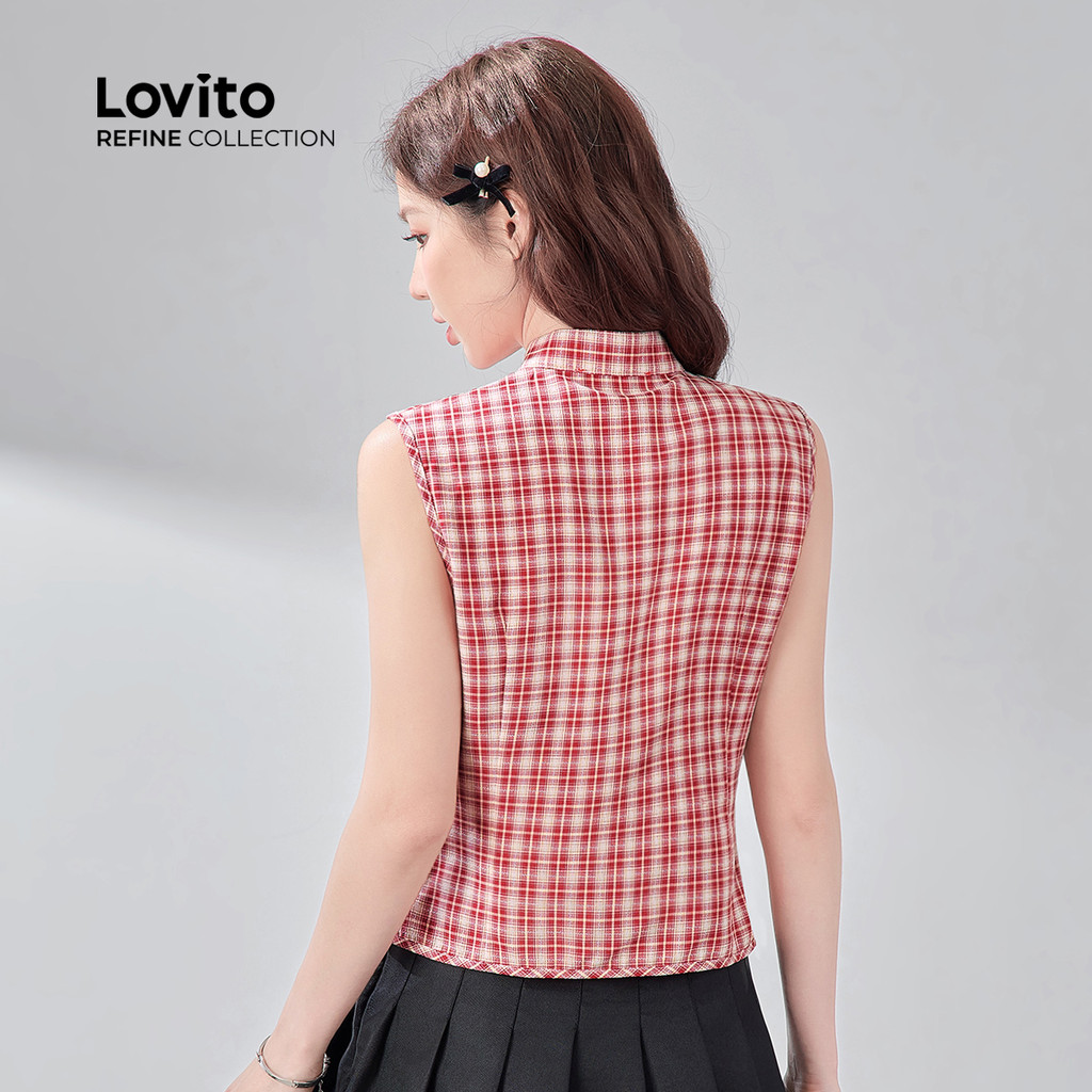 (lovito Refine)  เสื้อท็อปสีแดงสวยหรูต้อนรับปีใหม่ สำหรับผู้หญิง LR23A055