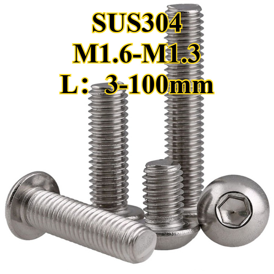 หัวจมกลม สแตนเลส 304 น็อต สกรู Button Head Hexagon Socket Machine Screw SUS304 M1.6/M2/M2.5/M3 * L3-100 มม. (YDD-LD-TH1)