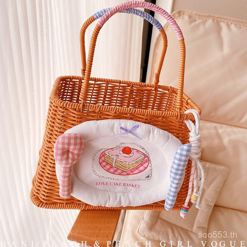 ตะกร้าเก็บของ Niche ตะกร้าเก็บชายามบ่ายแบบพกพา Camping หวายฝรั่งเศสปิกนิกตะกร้าทอสร้างสรรค์ HHD212A1