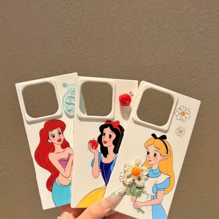 เคสโทรศัพท์สี่เหลี่ยมการ์ตูนเจ้าหญิง3งสติกเกอร์เหมาะสําหรับ ไอโฟน 11 12 13 14 มือโปร 15 16 17 มือโปร สูงสุด 14 15 16บวก17อากาศซิลิโคนช็อกทนนุ่มกรณีน่ารักสไตล์แฟชั่น ผู้มีอิทธิพล สไตล์ห