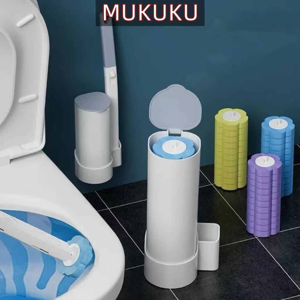 MUKUKU แปรงขัดส้วม ที่ขัดห้องน้ำพร้อมแผ่นน้ำยาใช้แล้วทิ้ง แขวนผนัง ติดตั้งง่าย ลดกลิ่น สิ่งสกปรก
