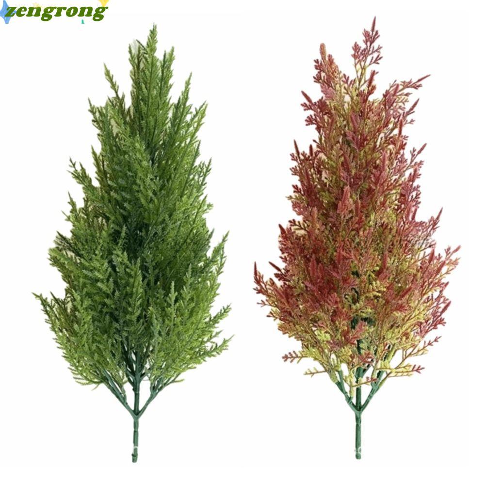 ZENGRONG 1/2 ชิ้นประดิษฐ์ Christmas Pine Tree, 42 ซม.พลาสติกประดิษฐ์ต้นสนขนาดเล็ก,สีแดงจําลองสนและ C