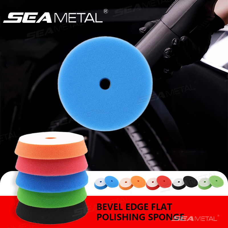 SEAMETAL ฟองน้ำขัดสีรถ 5PCS 5"/6 " หน้าเรียบ เครื่องขัด 130 มม. /155 มม.โฟมแผ่นขี้ผึ้ง