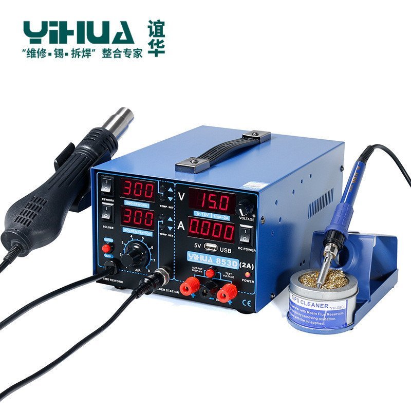 YIHUA853D2A Yihua จอแสดงผลดิจิตอลสามในหนึ่งเดียว Desoldering Station HOT AIR Gun สถานีบัดกรี USB Hot