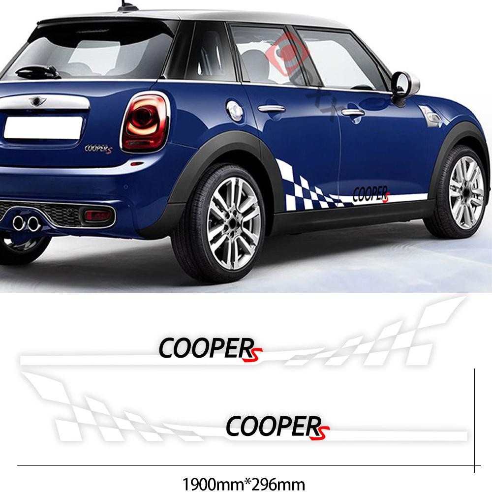 2 ชิ้นประตูรถทั้งสองด้านกระโปรง Body Checker Flag Stripes Decal สติกเกอร์ DIY สําหรับ MINI Cooper S 