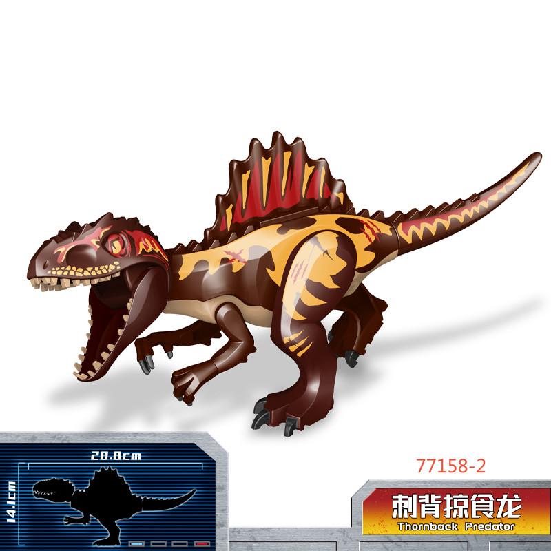 บล็อกตัวต่อ robox ของเล่น Jurassic Tyrannosaurus ไดโนเสาร์หลังหนามนักล่ามังกร Spinosaurus ประกอบตัวต