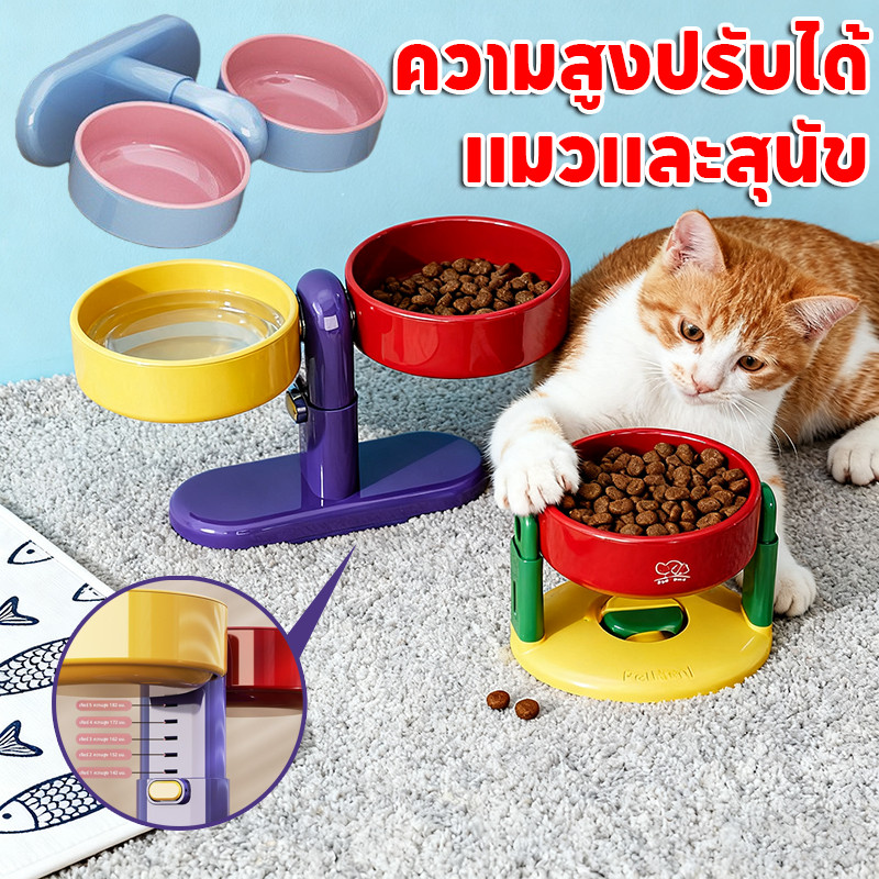 ชามคู่สำหรับสัตว์เลี้ยง ชามอาหารสัตว์เลี้ยง การปรับเกียร์ห้า กดถ้วยดูด การปรับเกียร์ห้า ไม่ง่ายที่จะคว่ำ