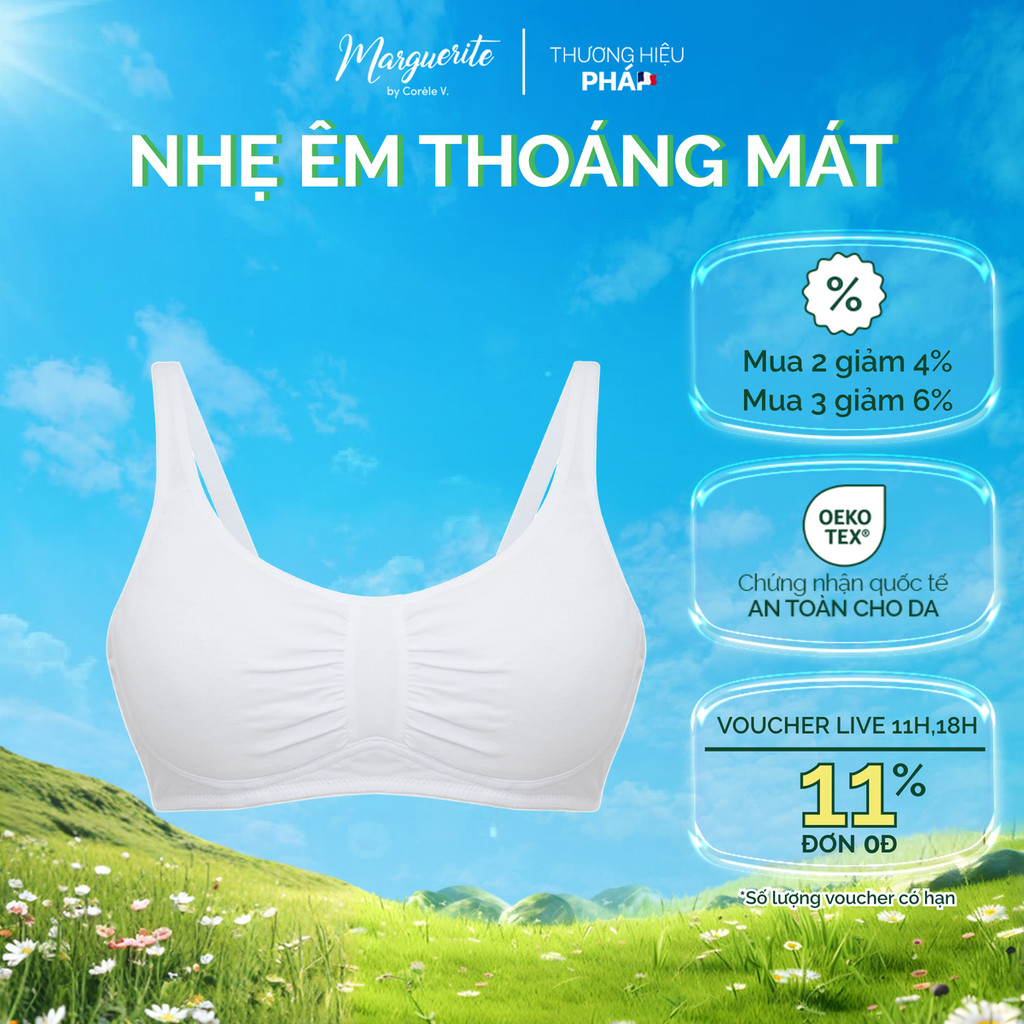 เสื้อชั้นในผู้หญิงผ้าฝ้ายแบบบางไร้โครงรองรับอกผับปลอดภัยมาตรฐาน โอเค-เท็กซ์ | CORÈLE TE135