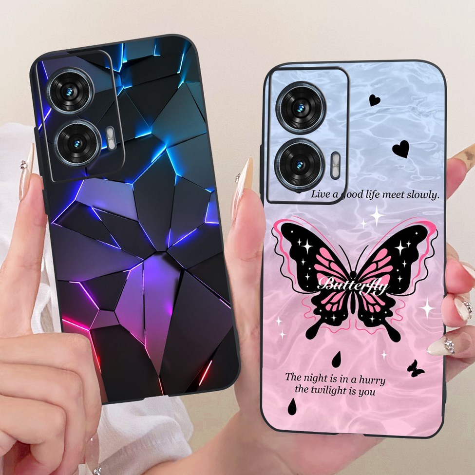 กรณี Motorola Moto G96 ฝาครอบแมวน่ารักแฟชั่นผีเสื้อหรูหราทาสีซิลิโคนสีดําปลอก Moto G96 Motorola G96