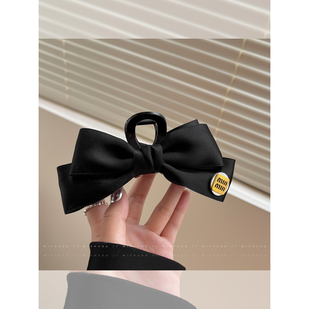 กิ๊บติดผมโบว์สีดําสไตล์ฝรั่งเศสผู้หญิงด้านหลังศีรษะกิ๊บติดผมอารมณ์อ่อนโยนคลิปฉลามกิ๊บเครื่องประดับผม