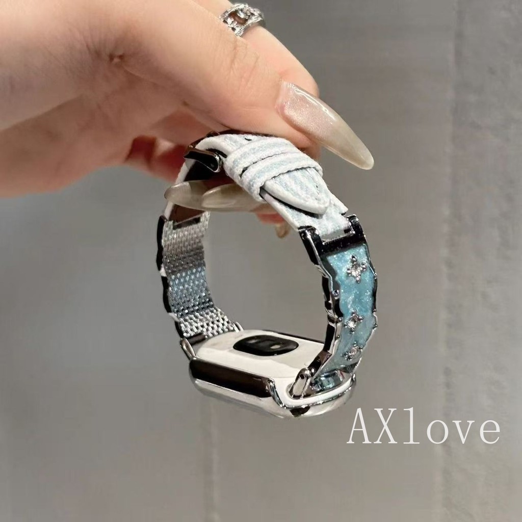 แฟชั่นผ้าใบสายสปาร์เคิลสําหรับ เสี่ยวหมี่ ไมล์ วงดนตรี 10 9 8 มือโปร ไมล์band 7 6 5 4 3 เอ็นเอฟซี สร้อยข้อมือโลหะเพชรสายรัดข้อมือหรูหรา - รูปที่ 3