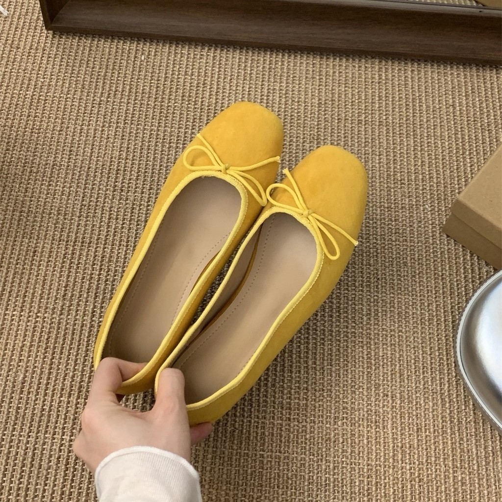 รองเท้าแมรี่เจนแฟชั่นสำหรับผู้หญิง พื้นแบน หัวรองเท้าทรงกลม วัสดุหนังกลับ สวมใส่สบาย เหมาะสำหรับใส่ไปทำงาน - รูปที่ 6