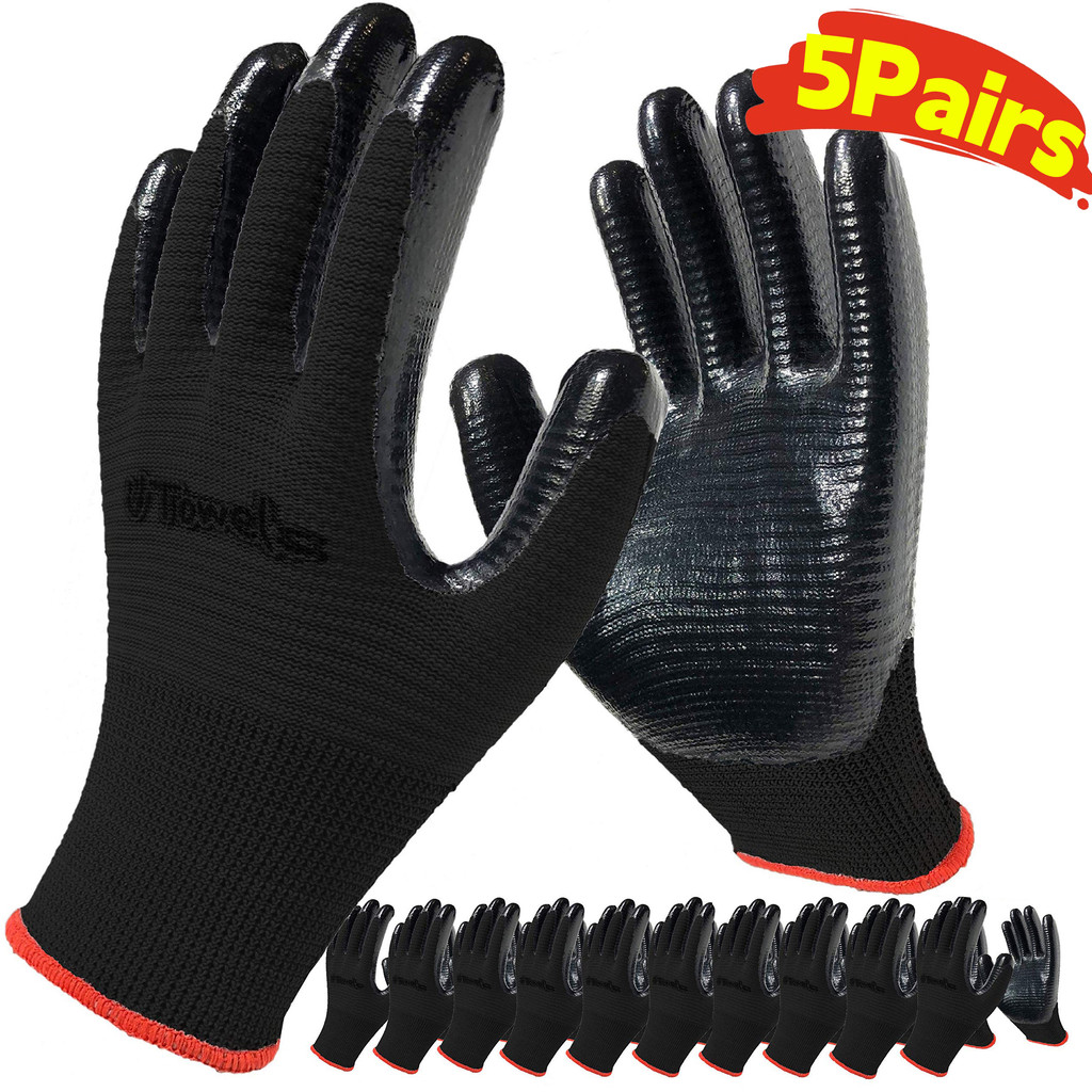 ถุงมือทํางานไนไตรล์กันลื่น -สําหรับการซ่อมทําสวนในการก่อสร้าง, ถุงมือนิรภัยที่ทนทานพร้อมกริปที่สะดวกสบาย