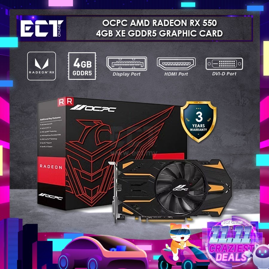 OCPC AMD Radeon RX 550 4GB XE GDDR5 กราฟิกการ์ด (DP, HDMI, DVI) (OCVARX550G4XE)