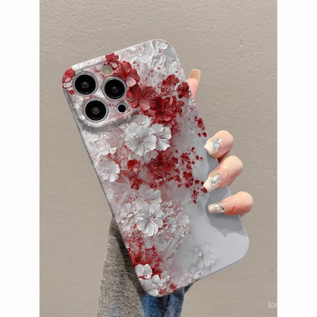 ภาพวาดสีน้ํามันสีแดงสีขาวดอกไม้พลาสติก Hard Case รวมทุกอย่างเคสโทรศัพท์เข้ากันได้กับ iPhone XR 7/8PL