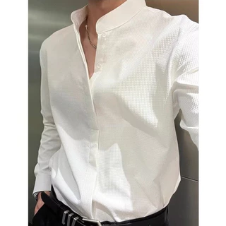 เสื้อเชิ้ตผู้ชาย แขนยาว ธุรกิจ พักผ่อน คุณภาพสูง สไตล์เกาหลี สีทึบ เนื้อผ้านุ่ม สะดวกสบาย ไม่ต้องรีด