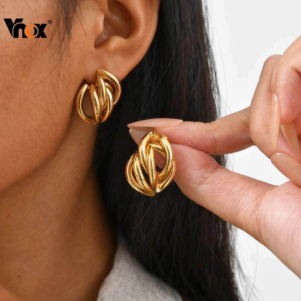 Vnox Gold ไม่สม่ําเสมอ Chunky ต่างหูผู้หญิงสาว,สแตนเลสวงกลมแฟชั่นผู้หญิง Party Jewely