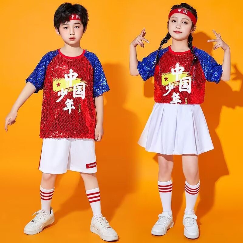 เด็กเด็กผู้ชายผู้หญิงเต้นรําเลื่อมเครื่องแต่งกายแจ๊สเต้นรําถนนเต้นรําเครื่องแต่งกายอินเทรนด์เชียร์ลี