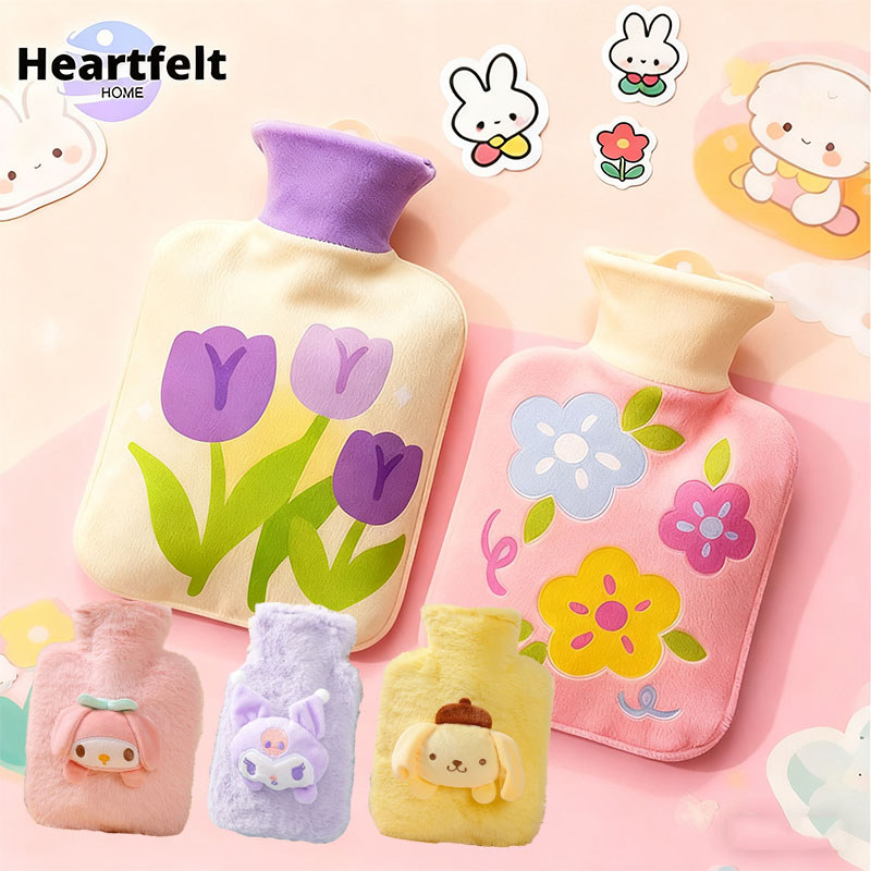 COD กระเป๋าน้ำร้อน 500ml ลายดอกไม้สวยงาม ลดอาการปวดประจำเดือน ลดบวม วัสดุหนาพิเศษ อุ่นนาน