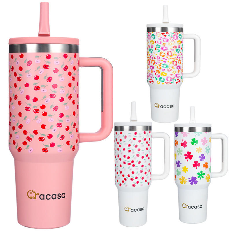 Oracasa（40oz/1200ml）แก้วน้ำสแตนเลสแบบถือพร้อมหลอดสองชั้นความจุขนาดใหญ่สำหรับเล่นกีฬาแบบสูญญากาศกลางแจ้ง