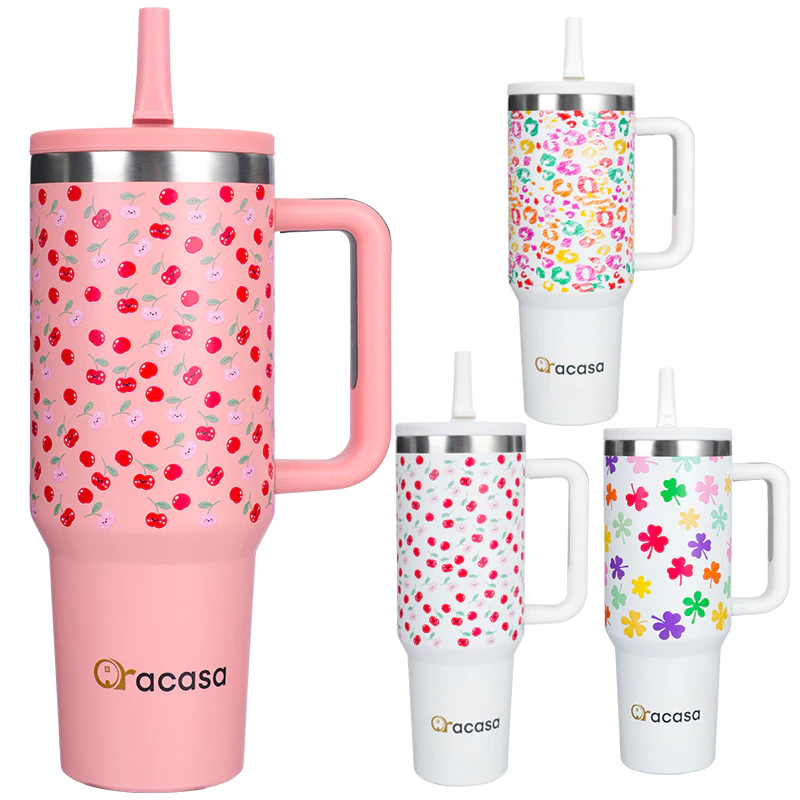 Oracasa（40oz/1200ml）แก้วน้ำสแตนเลสแบบถือพร้อมหลอดสองชั้นความจุขนาดใหญ่สำหรับเล่นกีฬาแบบสูญญากาศกลางแจ้ง