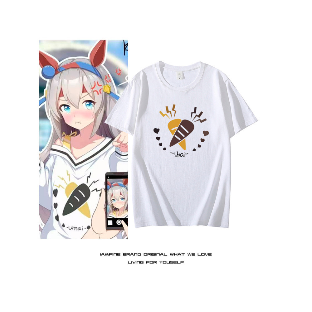 เสื้อยืดคอสเพลย์ Uma Musume Tamamo Cross - ผ้าฝ้าย 100% แขนสั้น "White Lightning" สไตล์อนิเมะ มีสินค้าในสต็อก