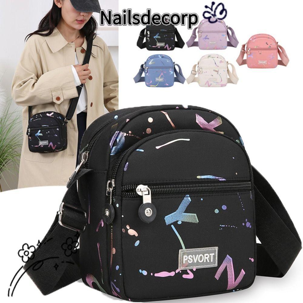 NAILSDECOR กระเป๋าสะพายไหล่, กระเป๋าสะพายข้างไนลอนขนาดเล็ก, กระเป๋าแฟชั่นหลายชั้นผู้หญิง