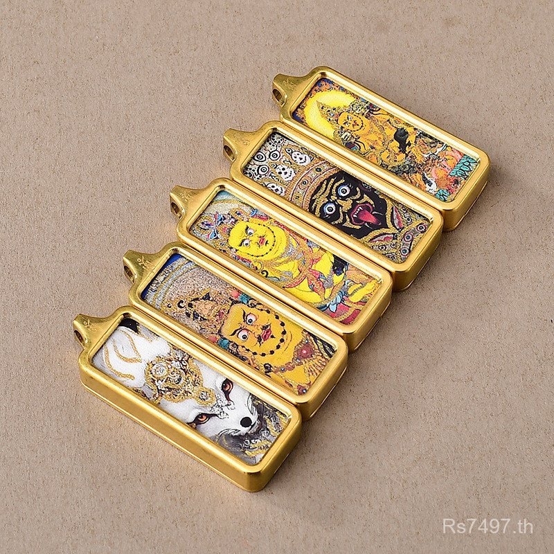 สีเขียวธารารามทังกาวาดทอง Benming พระพุทธรูป Zhaji ไทเทเนียมเหล็กขนาดเล็ก Thangka Mini จี้ทิเบตจี้สี