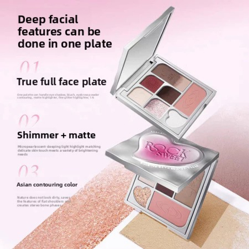 หิน หวาน จานสีคิ้วและคิ้วห้าสีสําหรับผู้เริ่มต้นที่มีการเรนเดอร์สีที่ละเอียดอ่อนและเป็นธรรมชาติโดยไม่ต้องแต่งหน้า พาเลทอายแชโดว์ - รูปที่ 4