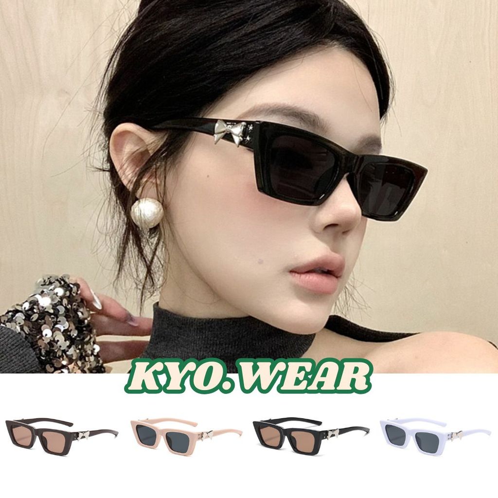 KYO 🌸 เรียบง่ายและมีสไตล์แว่นกันแดดทรงสี่เหลี่ยมแคทอาย ไตล์แฟชั่นไม่ซ้ําใครย้อนยุคกร unisex ส่งจากไท