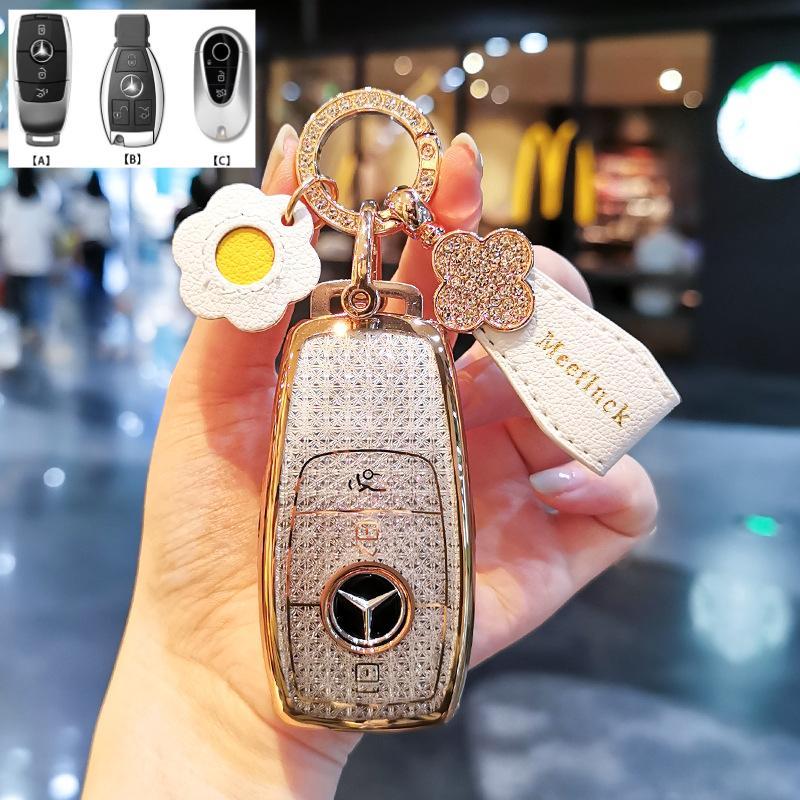 ฝาครอบกุญแจรถ Key Protector สําหรับ Mercedes Benz กรณี C-Class E-Class S-Class W205 C63 E63 E200L E300L C260L A200L GLC Anti-Scratch Key Fob กรณีผู้ถือ			