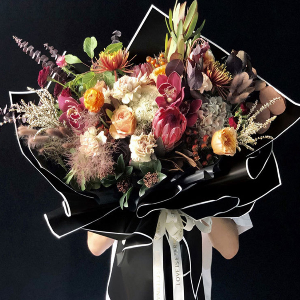 กระดาษห่อช่อดอกไม้ กระดาษฟลาวด์สีพื้นห่อช่อดอกไม้ กระดาษพลาสติกกันน้ำ DIY ขนาด 58x58cm. - รูปที่ 4