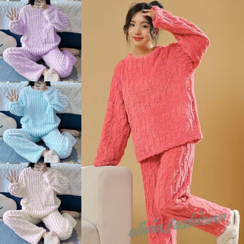 🦄Olivia🦄ชุดนอนผ้านาโน ขนนิ่ม แขนยาว-ขายาว สีพื้น #SL06