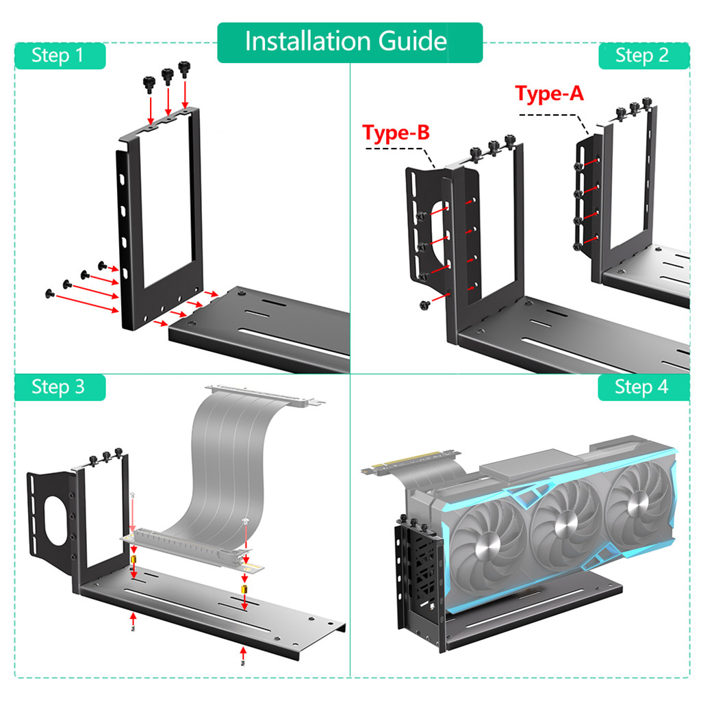 3 ช่องผู้ถือกราฟิกการ์ดพร้อมสกรู eGPU Dock ภายนอก GPU Docking Station แนวตั้ง GPU Mount Bracket