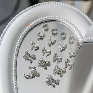 [risingmeup] 5 ชิ้นเล็บ Charms Bow Knot โลหะ 3D ตกแต่งเล็บ Silvery อุปกรณ์เสริมโลหะผสม Rhinestone เครื่องประดับเล็บ Salon ใหม่