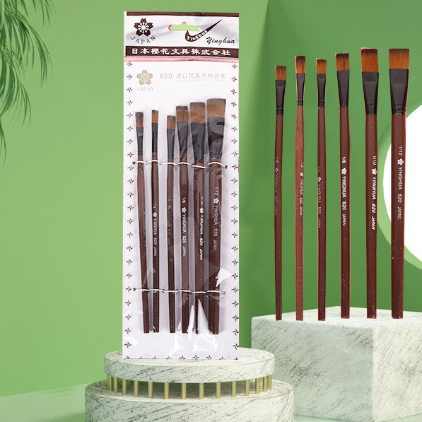 แปรงน้ํามัน 820 Cherry Blossom Nylon Brush Gouache Brush Single Double Number 6 ชิ้นชุด B6DF