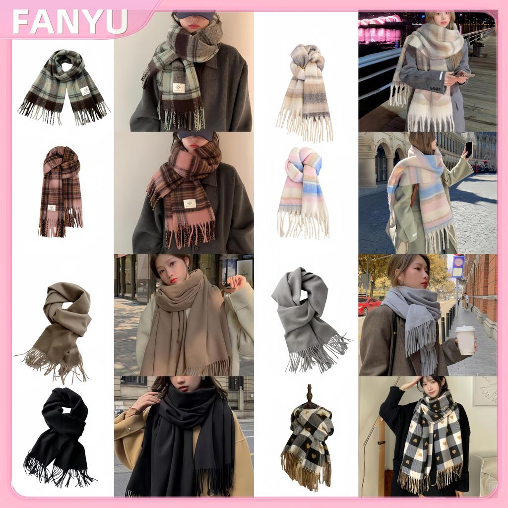 FANYU ผ้าพันคอแคชเมียร์เลียนแบบ สไตล์เกาหลี อบอุ่นและทนทานสำหรับฤดูหนาว