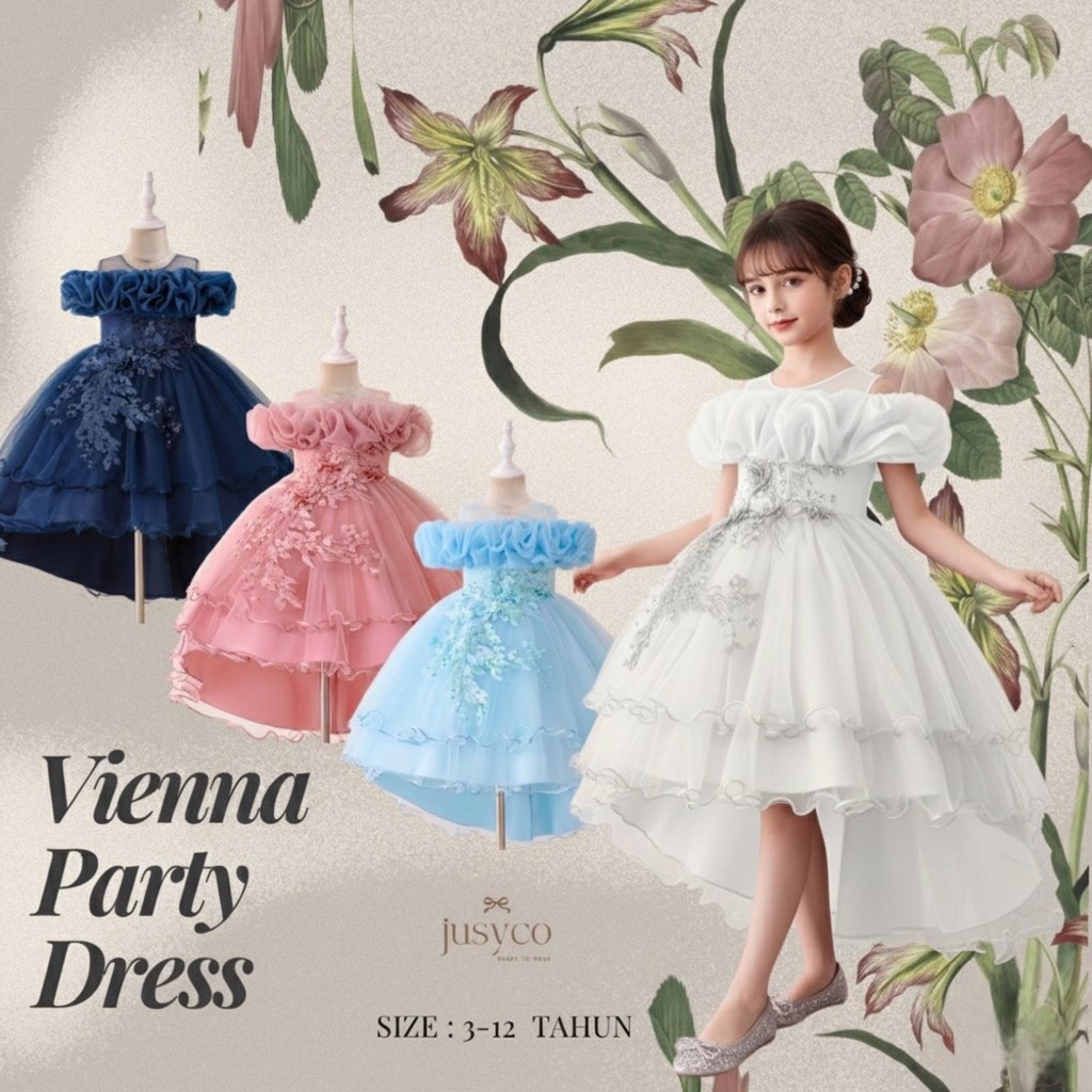 Vienna เย็บปักถักร้อย Kids Aphrome Dress / Sabrina Party Dress for Girls