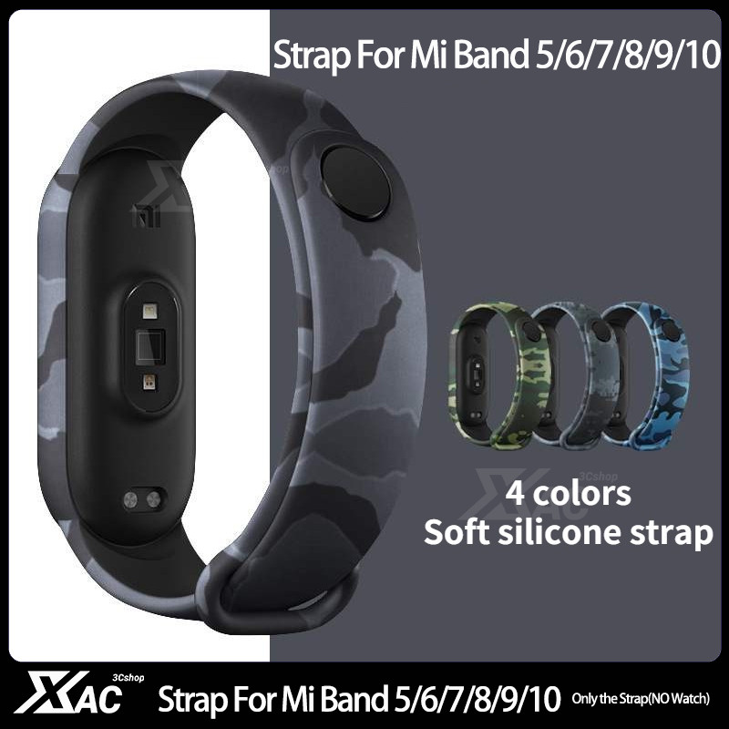 Miband 8 miband 9MIband 4 Camouflage สร้อยข้อมือสําหรับ Xiaomi Mi Band 6/5 สายซิลิโคนกีฬาสายรัดข้อมือสําหรับ Xiaomi Miband 6 5 4 3 Xiaomi band 3 Xiaomi band 5 Xiaomi band