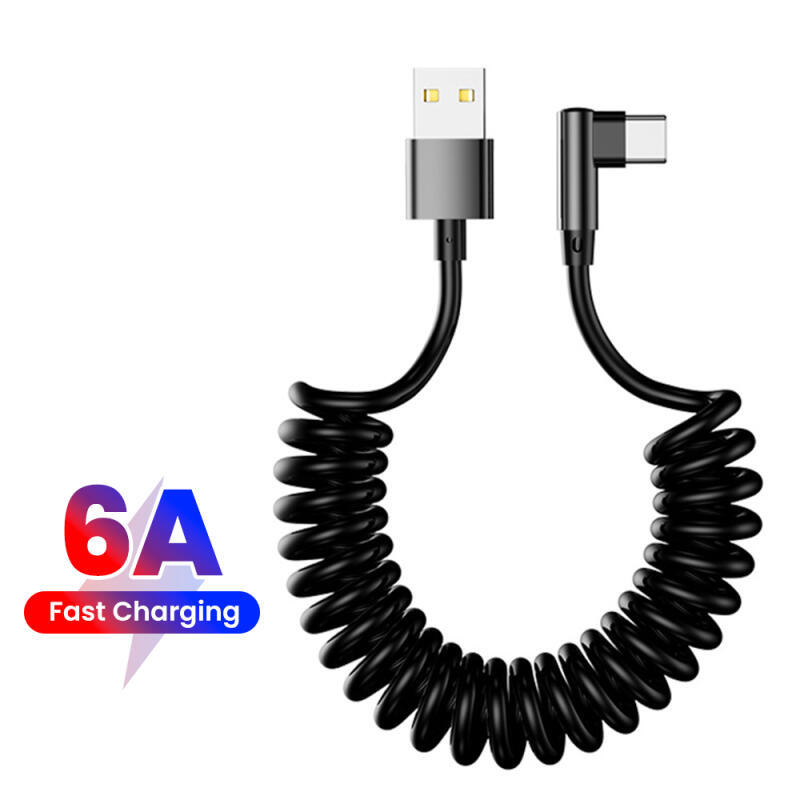 6A ฤดูใบไม้ผลิสายเคเบิลข้อมูลข้อศอกแบบพับเก็บได้ USB C ถึง Type C สายชาร์จเร็วสําหรับ Ip 15 16 17 สําหรับ Sam USB Type C สาย