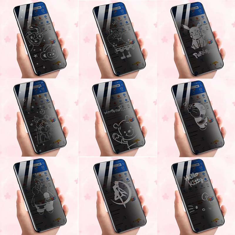 Anti-Spy Privacy Full Cover Ultra Clear Screen Protector กระจกนิรภัยเข้ากันได้สําหรับ iPhone 15 16 17 pro max Plus Full Coverage การ์ตูน 6D ความเป็นส่วนตัวฟิล์มเงา