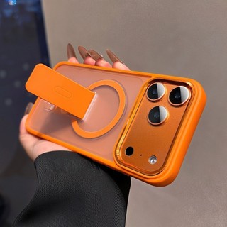 เคสแม่เหล็กเคลือบซิลิโคนหรูหราสําหรับ iPhone 17 16 15 14 plus 13 Pro Max ขาตั้งแบบพับได้ที่มองไม่เห็นฝาครอบกันกระแทก