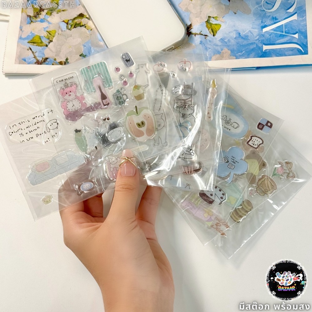 สติ๊กเกอร์ แมว สุนัข หมี กระต่าย ดอกไม้ ขนม ผลไม้ การ์ตูน ตัวติด น่ารัก ที่ติดเคสโทรศัพท์ เครื่องคอม เคสแท็บเล็ต