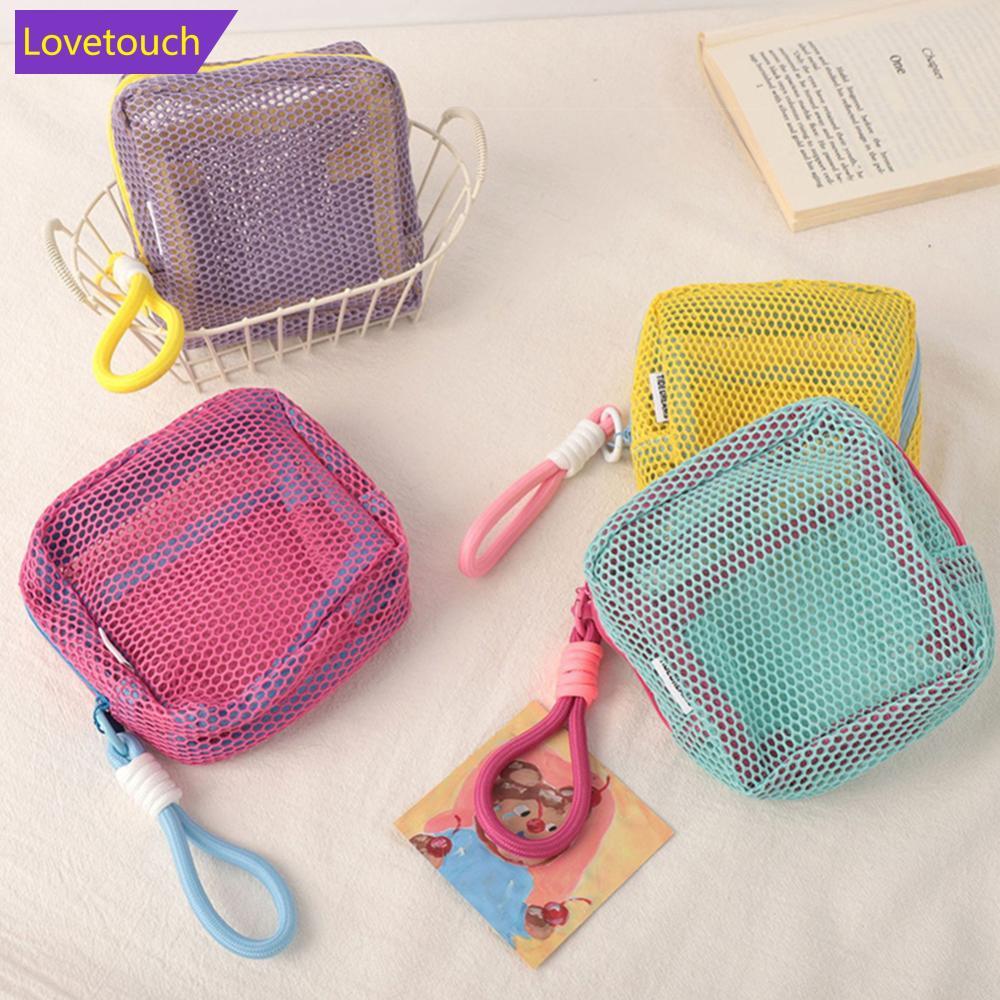 LOVETOUCH Dopamine Color Square Cosmetic Pouch Mini Makeup Bag โพลีเอสเตอร์ Multi-Compartment Organi