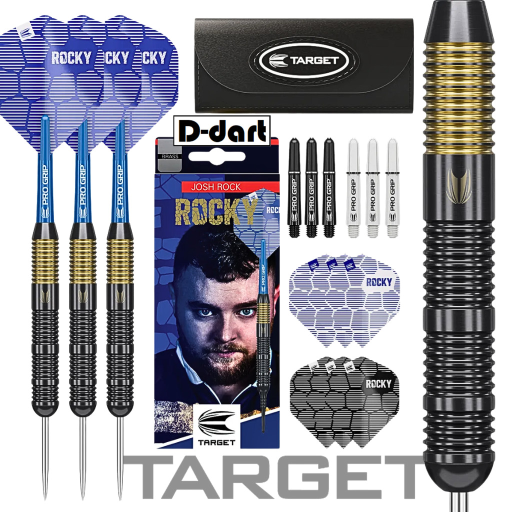 TARGET STEEL TIP DARTS - 22G TEAM PRO JOSH ROCK BLACK BRASS DARTS