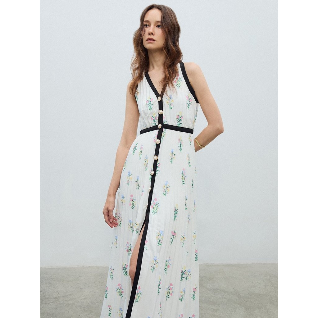 [Pomelo] เดรสพลีทลายดอกไม้ / Floral Pleated Dress — صورة 3