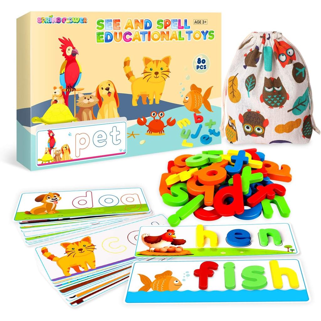 SpringFlower See & Spell Matching Letter Toy,เรียนรู้ของเล่นเพื่อการศึกษาสําหรับ 3 4 5 6 ปีเด็กชายแล